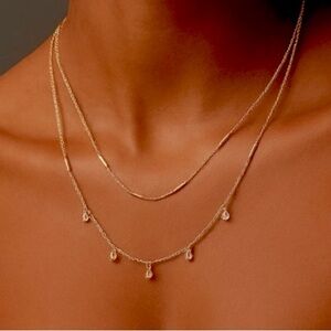 Anthropologie Evelyn Layered Necklace Gold classy elegant floating crystal $129